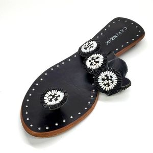 CAFeNOIR Handmade Black White Beaded Flat Sandals 38 EUC